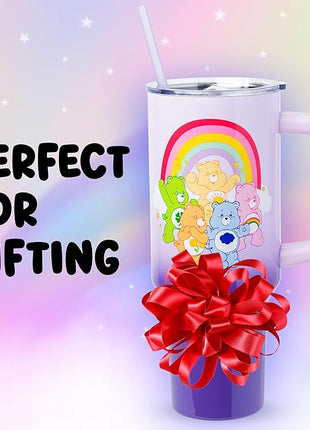 Silver Buffalo Care Bears Rainbow Featuring Funshine, Cheer, Grumpy, Friend, and Good Luck Bear Stainless Steel Tumbler with Handle and Straw, Fits in Standard Cup Holder, 40 Ounces