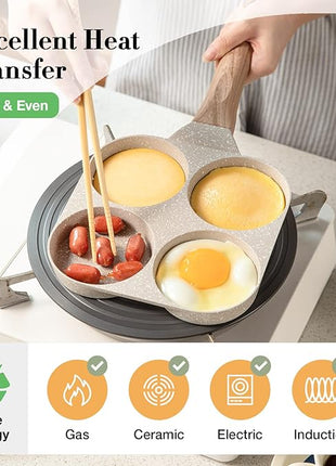 CAROTE Egg Pan Omelette Pan, 4-Cup Nonstick Granite Omelette Skillet - Pancake Pan and Healthy Egg Cooker Suitable for Gas Stove & Induction Cookware