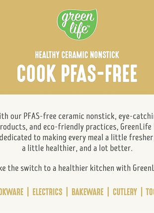 GreenLife 16 Piece Nonstick Cookware Set, Soft Grip Non-Toxic PFAS-Free Ceramic Pots & Pans, Dishwasher & Oven Safe, Frying, Sauce, Saute, Utensils, Glass Lids, Stay-Cool Handles, Wobble Free, Yellow