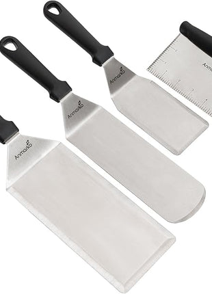 Metal Spatula Griddle Accessories Set - Griddle Scraper Flat Spatula Pancake Flipper Hamburger Turner - Metal Utensil great for BBQ Grill Flat Top Cast Iron Griddle - Commercial Grade
