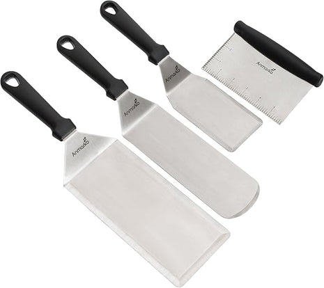 Metal Spatula Griddle Accessories Set - Griddle Scraper Flat Spatula Pancake Flipper Hamburger Turner - Metal Utensil great for BBQ Grill Flat Top Cast Iron Griddle - Commercial Grade