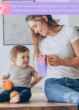 Sursip 24 oz Insulated Cup with Handle, Double Wall Vacuum Stainless Steel Tumbler with Straw and 2 Lids, For Cold/Hot Drinks, Coffee Travel Mug for Car/Home/Office/Party/Camping (Black-1 Pack)