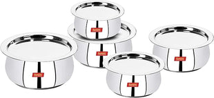 Sumeet 5 Pcs Stainless Steel Induction & Gas Stove Friendly Belly Shape Container Set/Tope/Cookware Set With Lids Size No.10 & No.14