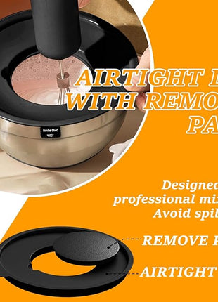 Umite Chef Mixing Bowls with Airtight Lids, 26Pcs Stainless Steel Bowls Set, 3 Grater Attachments & Black Non-Slip Bottoms Size 7, 4, 2.5, 2.0,1.5, 1QT, Great for Mixing & Serving