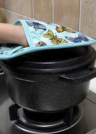 Pot Holders Set of 2 Heat Resistant 480℉ Kitchen 100% Cotton Comfortable Lining Printing Butterfly Flower Women Men Home Cooking Baking Microwave BBQ Gift (Butterfly potholders)