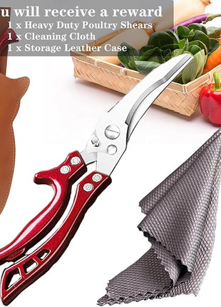 Heavy Duty Kitchen Shears by ANDONG, Kitchen Scissors,Stainless Steel Poultry Shears Heavy Duty Professional, Red