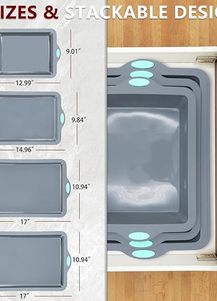 To encounter Silicone Baking Pans Set, 4 Pieces Nonstick Bakeware Set with Baking Pans, Baking Sheets, Cookie Sheets, Cake Pan with Metal Reinforced Frame More Strength, Light Grey