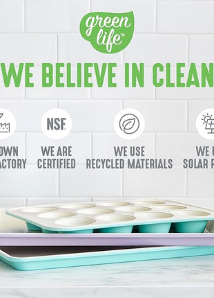 GreenLife 12-Cup Muffin Pan, PFAS-Free Healthy Nonstick Baking Tray, 11.4" x 1.9" x 15.9", Durable Ceramic Bakeware, Cupcakes, Egg Bites, Tarts, Brownies, Gray