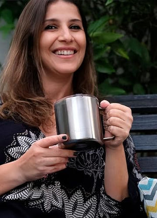 CHILLOUT LIFE Stainless Steel 16 oz Vacuum Insulated Coffee Mug with Handle and Lid, Large Thermal Camping Coffee Mug Cup with Durable Sliding Lid for Men & Women, Keeps your Beverages Hot & Cold