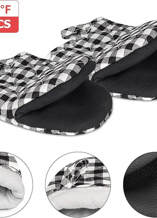 1 Pair Short Oven Mitts, Heat Resistant Silicone Kitchen Mini Oven Mitts for 500 Degrees, Non-Slip Grip Surfaces and Hanging Loop Gloves, Baking Grilling Barbecue Microwave Machine Washable