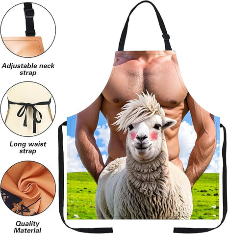 Funny Men Cooking Grilling Aprons Belly BBQ Funny Gag Gifts for Christmas, White Elephant Gift Exchange (Goat, One Size)
