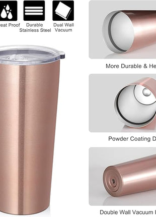 VEGOND 20oz Tumbler Bulk with Lid and Straw 12 Pack, Stainless Steel Vacuum Insulated Tumbler, Double Wall Coffee Cup Travel Mug, Rose Gold