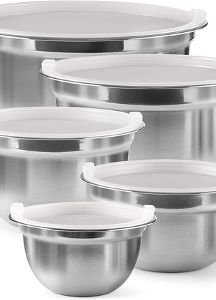 Stainless Steel Mixing Bowls Set with Lids, Home Kitchen Cooking Essentials Household Must Haves for Baking, 5 Pieces