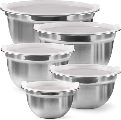 Stainless Steel Mixing Bowls Set with Lids, Home Kitchen Cooking Essentials Household Must Haves for Baking, 5 Pieces