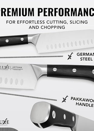 Cutluxe Santoku Knife Set – 7" Chopping Knife and 5" Vegetable Knife – Multipurpose Kitchen Knives – High Carbon German Steel, Full Tang & Ergonomic Handle Design – Artisan Series