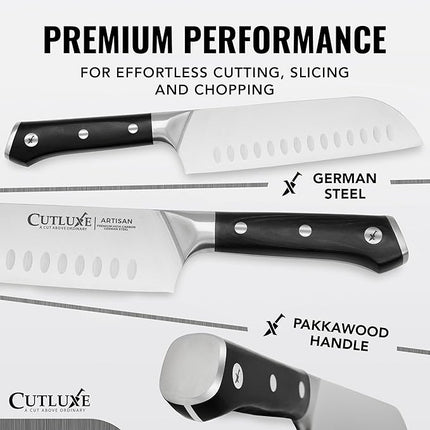 Cutluxe Santoku Knife Set – 7" Chopping Knife and 5" Vegetable Knife – Multipurpose Kitchen Knives – High Carbon German Steel, Full Tang & Ergonomic Handle Design – Artisan Series