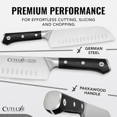 Cutluxe Santoku Knife Set – 7" Chopping Knife and 5" Vegetable Knife – Multipurpose Kitchen Knives – High Carbon German Steel, Full Tang & Ergonomic Handle Design – Artisan Series