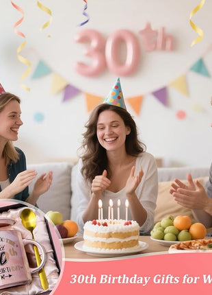 30th Birthday Gifts for Women, Unique Happy 30 Year Old Birthday Gifts Ideas for Women, Wife, Mom, Daughter, Sister, Aunt, Best Friends, BFF, 14Oz Fabulous Pink Marble Mug with Gold Pattern, Gift Box