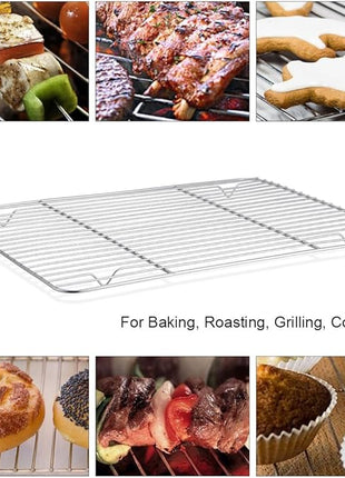 P&P CHEF Cooling Baking Rack Pack of 2, Stainless Steel Cooling Racks for Cooking Baking Roasting Grilling Drying, Dense Wires & Smooth Edge, Easy to clean, Silver, 9.7" x 7.3"