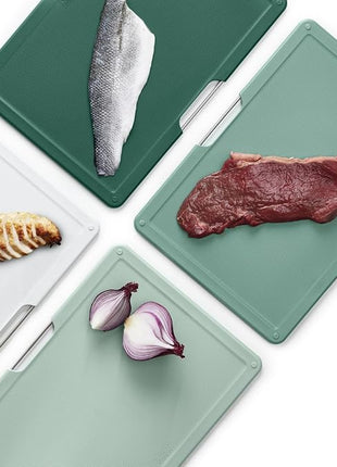 Joseph Joseph Folio 4-Piece Colour coded Cutting Board Set, Slimline case for organized Kitchen storage, Sage Green