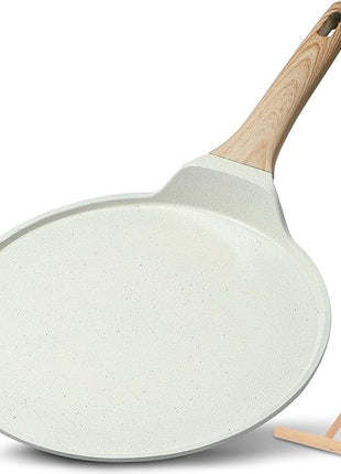 ESLITE LIFE 11 Inch Crepe Pan with Spreader, Nonstick Ceramic Flat Skillet Dosa Tawa Comales Para Tortillas Pancake Pan, PTFE & PFOA Free, White