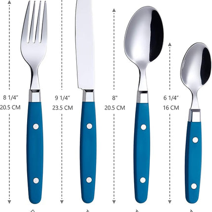 ANNOVA Silverware Set, Retro/Rivet Colorful Stainless Steel Tableware Kitchen Flatware Set Utensils, Includes Dinner Knives, Forks, Spoons & Dessert Spoons (Blue, 24 Pieces)
