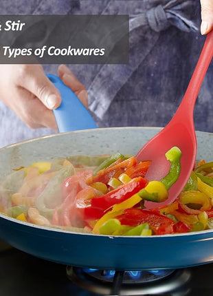 Silicone Spoons for Cooking - Extra Large Kitchen Spoons for Mixing, Serving, & Stirring - 600°F Heat-Resistant Non Stick Utensils Ladle & Skimmer- Dishwasher Safe, Red