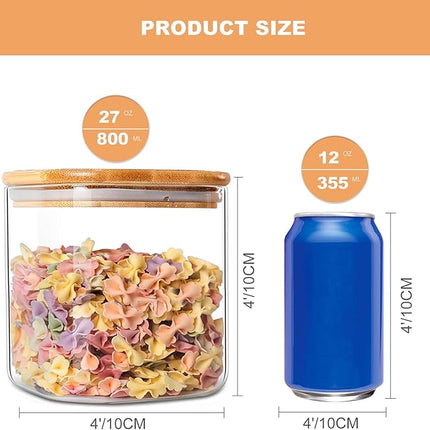 YUNCANG Glass Storage Jars 27oz [Set of 6],Clear Glass Food Storage Containers with Airtight Bamboo Lid Stackable Kitchen Canisters for Candy,Cookie,Rice,Sugar,Flour,Pasta(Square)