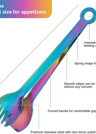 MSY BIGSUNNY Multicolor Small Serving Tongs - 6 Inches Premium Stainless Steel Appetizer Tongs, Set of 4