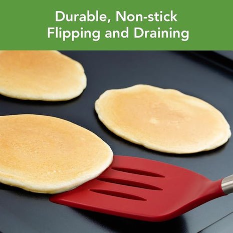 Tovolo Silicone Slotted Turner With Stainless Steel Handle, Pancake Spatula, Scratch-Resistant Kitchen Utensil for Nonstick Cookware & Cast Iron Skillets, 1 Count