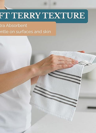 Casa Platino 8PC Cotton Kitchen Towels, 16"x26", Summer Grey Kitchen Towels