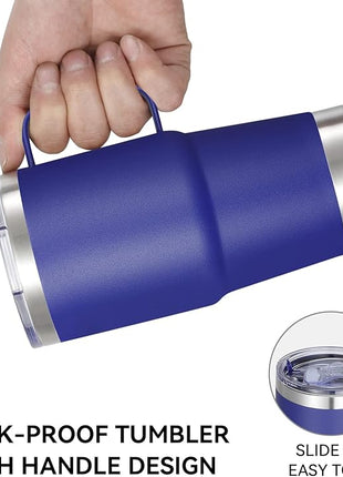 VEGOND 20 oz Tumbler with Handle Lid and Straw, Stainless Steel Insulated Travel Coffee Mug Spill Proof Double Wall Metal Tumbler Cup Keeps Drink Hot and Cold, Royal Blue 1 Pack
