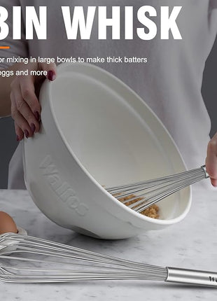 Walfos Whisks Large Whisk Set of 2, Heavy Duty Stainless Steel Wire Whisk Ideal For Beating Eggs, Mixing Batter & Blending Sauces.（13in+17in)