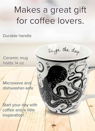 Karma Gifts 16 oz Black and White Boho Mug Octopus - Cute Coffee and Tea Mug - Ceramic Coffee Mugs for Women and Men