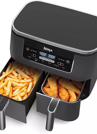 Ninja DZ201 Foodi 6-in-1 2-Basket Air Fryer with DualZone Technology, 8-Quart Capacity, and a Dark Grey Stainless Finish (Dark Grey Stainless) (Renewed)