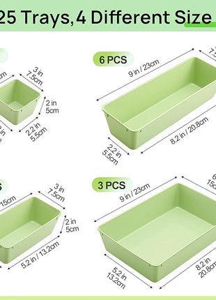 Vtopmart 25 PCS Plastic Drawer Organizers Set, 4-Size Versatile Bathroom and Vanity Drawer Organizer Trays, Storage Bins for Makeup, Bedroom, Kitchen Gadgets Utensils and Office