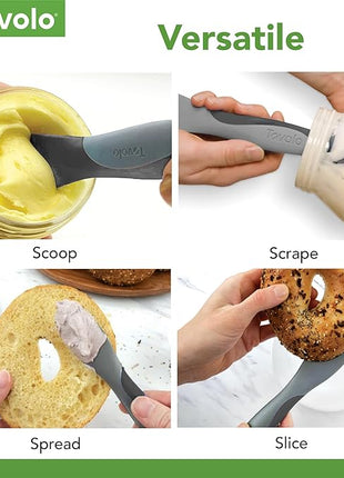 Tovolo Mini Scoop and Spread Tool for Kitchen Meal Prep Small Sandwich Spreader Spatula for Peanut Butter Jelly, Silicone BPA Free Dishwasher Safe Scooper Spreader, Thyme Green and Charcoal Gray