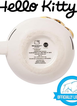 Silver Buffalo Sanrio Hello Kitty Gold Chrome Reflective Bow Ceramic 3D Sculpted Mug, 20 Ounces