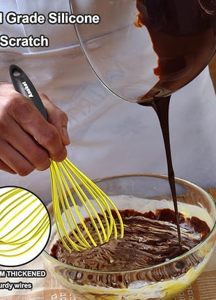 Anaeat Silicone Whisk, Thick Stainless Steel Wire Inner Heat Resistant - Kitchen Whisks for Non-Stick Cookware, Balloon Egg Beater for Whisking, Blending, Beating, Frothing & Stirring (Yellow)