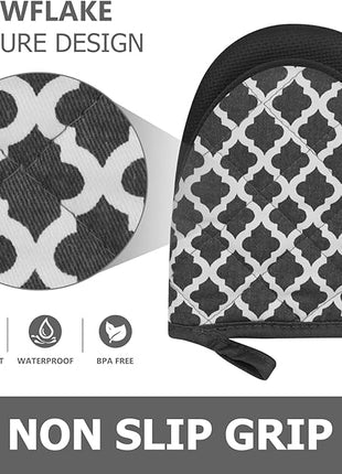 Qulable 1 Pair Short Oven Mitts - Silicone Kitchen Oven Gloves High Heat Resistant 500℉, Mini Oven Mits with Non-Slip Grip Surfaces and Hanging Loop for BBQ, Baking, Cooking and Grilling (Dark Gray)