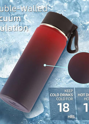 Volhoply 18oz Kids Insulated Water Bottle,Stainless Steel Water Bottles with Straw Lid,Double Wall Vacuum Metal Sports Water Flask,Wide Mouth Reusable Travel Cups For Cold Drink(Red Purple,1 Set)