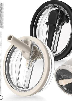 30oz Leak Proof Lid for Stanley Quencher H2.0 Tumbler, Flip Straw Lid Replacement 30 oz Tumbler No Spill Cover Top for Stanley Protour Stanley Cup Accessories, 2 Pack(Cream,Black)