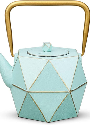 Toptier Cast Iron Teapot, Stovetop Safe Japanese Cast Iron Tea Kettle, Diamond Design Tea Pot with Removable Infuser for Loose Tea, 30 Ounce (900 ml), Light Green