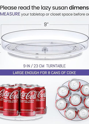 4 Pack 9 Inch Clear Acrylic Lazy Susan, Non-Skid Turntable Organizer for Cabinet, Kitchen, Pantry Organization Storage, Refrigerator, Vanity Makeup, Bathroom Countertop Organizing, Rotating Spice Rack
