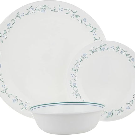 Corelle 18-Piece Vitrelle Glass Country Cottage Chip and Break Resistant Dinner Set, Service for 6, Green/Blue