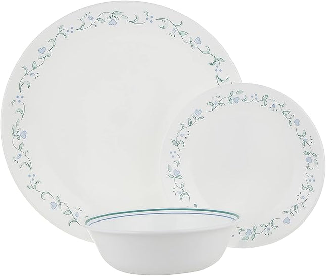 Corelle 18-Piece Vitrelle Glass Country Cottage Chip and Break Resistant Dinner Set, Service for 6, Green/Blue