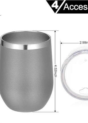 VEGOND 12oz Stainless Steel Wine Tumbler with Lid and Straw, Double Wall Vacuum Insulated Stemless Wine Glass Tumbler Cup, Coffee Mug for Cold Hot Drinks