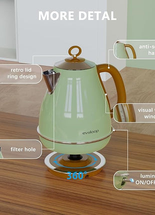 Evoloop 1.7L Electric Kettles, BPA Free Tea Kettle, Hot Water Boiler Heater, Stainless Steel Teapot, Auto Shut-Off & Boil-Dry Protection, 120V/1500W