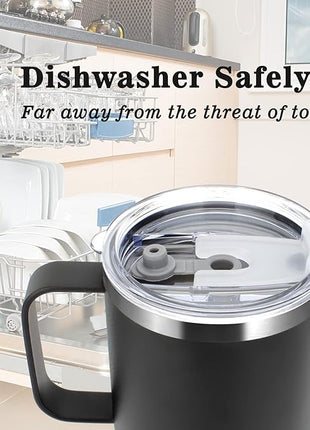 Sursip 24 oz Insulated Cup with Handle, Double Wall Vacuum Stainless Steel Tumbler with Straw and 2 Lids, For Cold/Hot Drinks, Coffee Travel Mug for Car/Home/Office/Party/Camping (Pink-1 Pack)