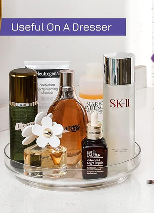 4 Pack 9 Inch Clear Acrylic Lazy Susan, Non-Skid Turntable Organizer for Cabinet, Kitchen, Pantry Organization Storage, Refrigerator, Vanity Makeup, Bathroom Countertop Organizing, Rotating Spice Rack